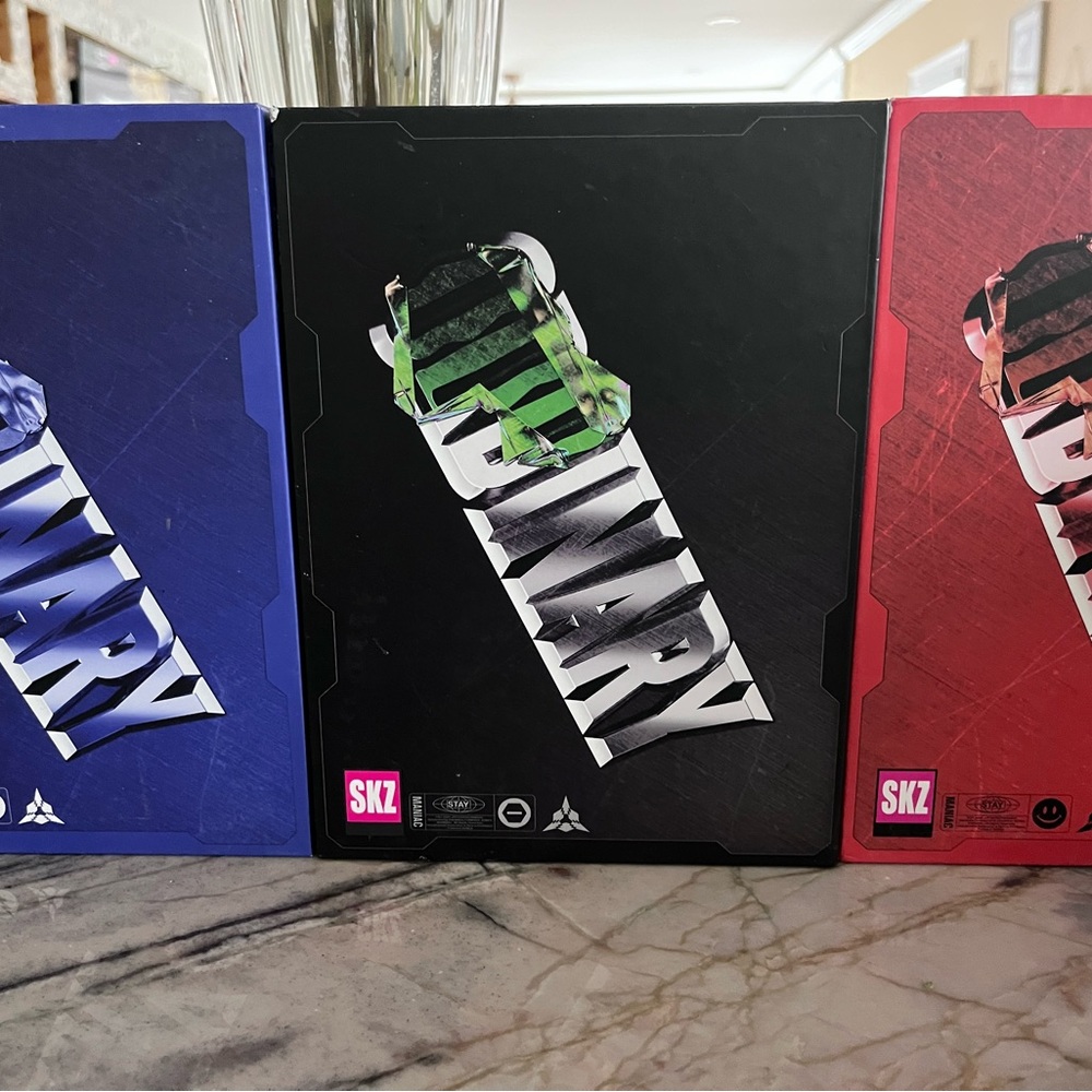 SKZ Album Set in Blue, Black, and Red…Oddinary albums with photo cards inside